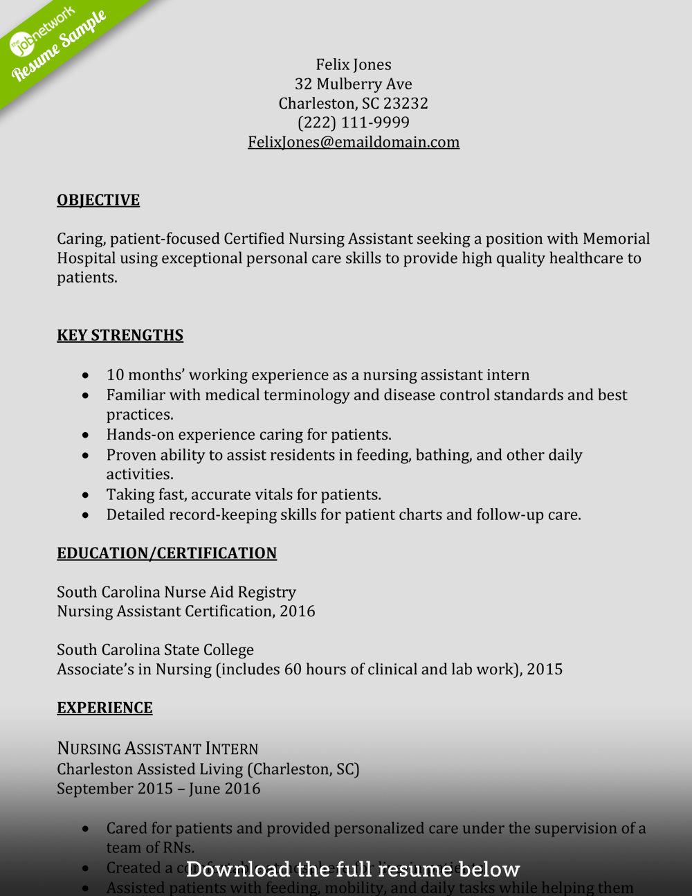 cna-resume-entry-level