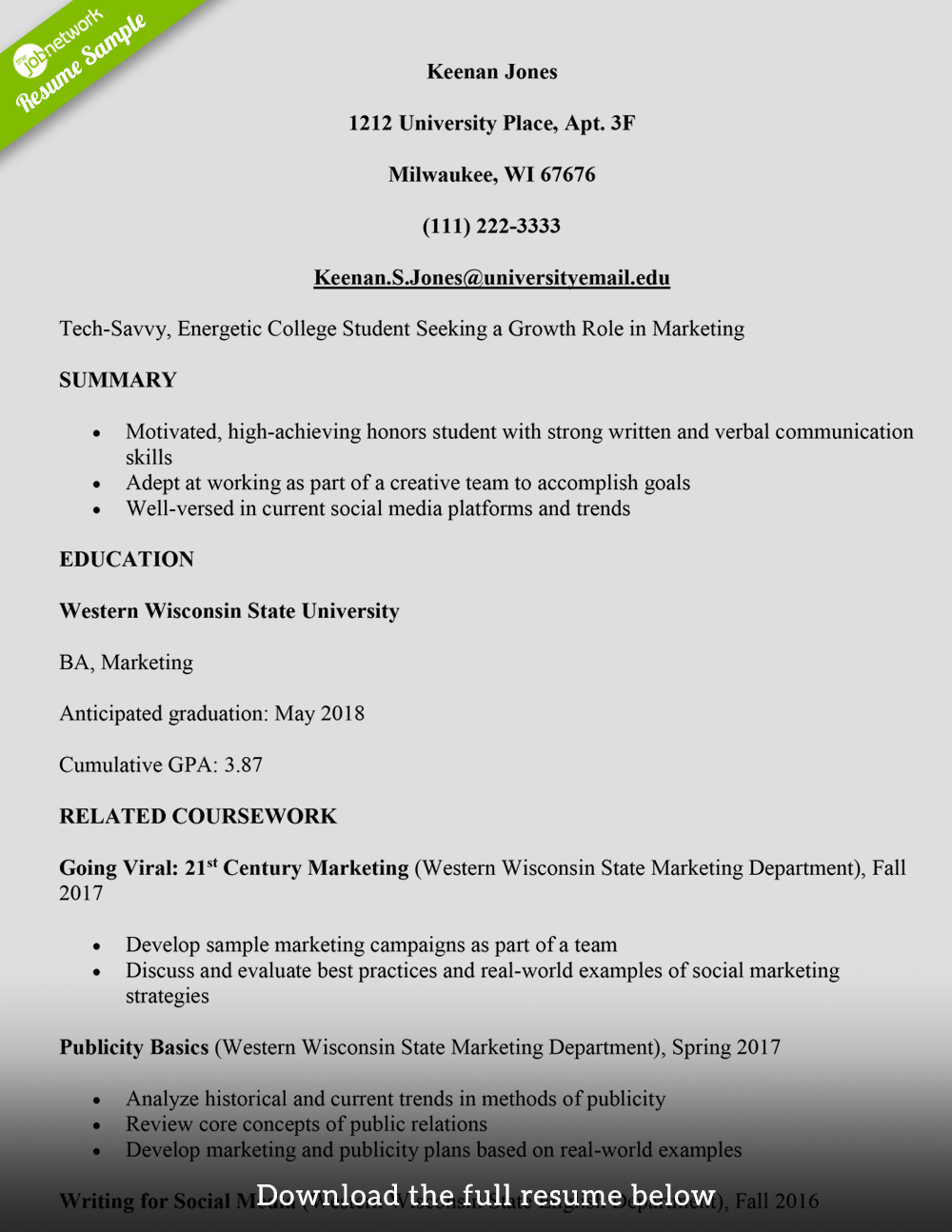College-Student-Resume-Marketing-Assistant