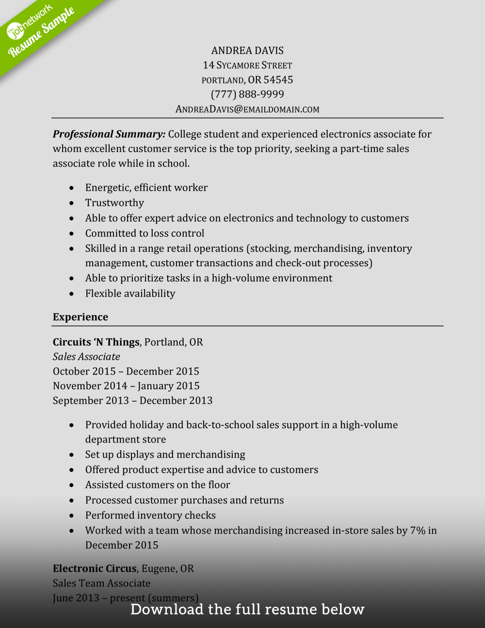 sales-associate-resume-experienced