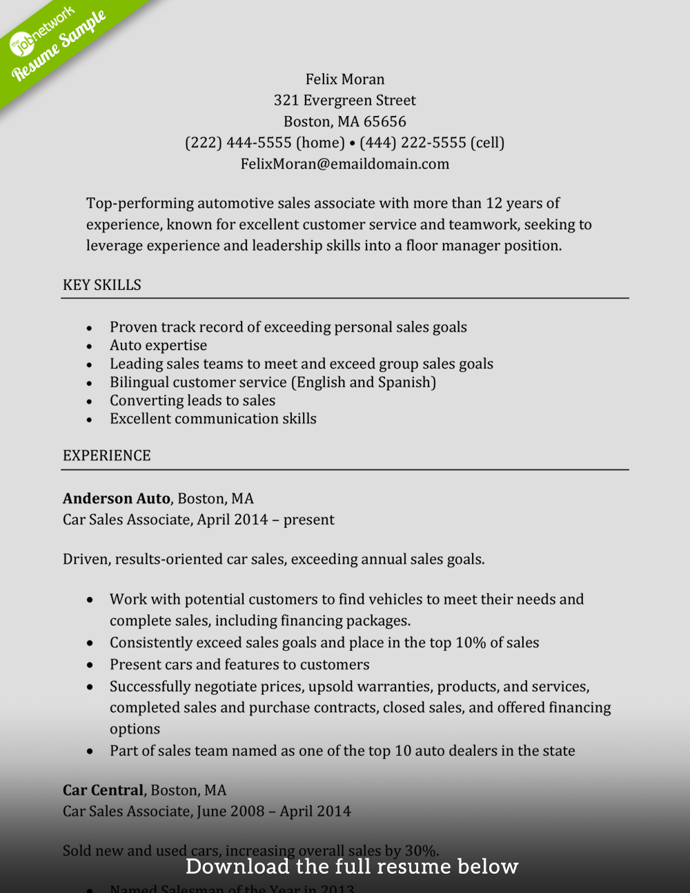 sales-associate-resume-manager-level