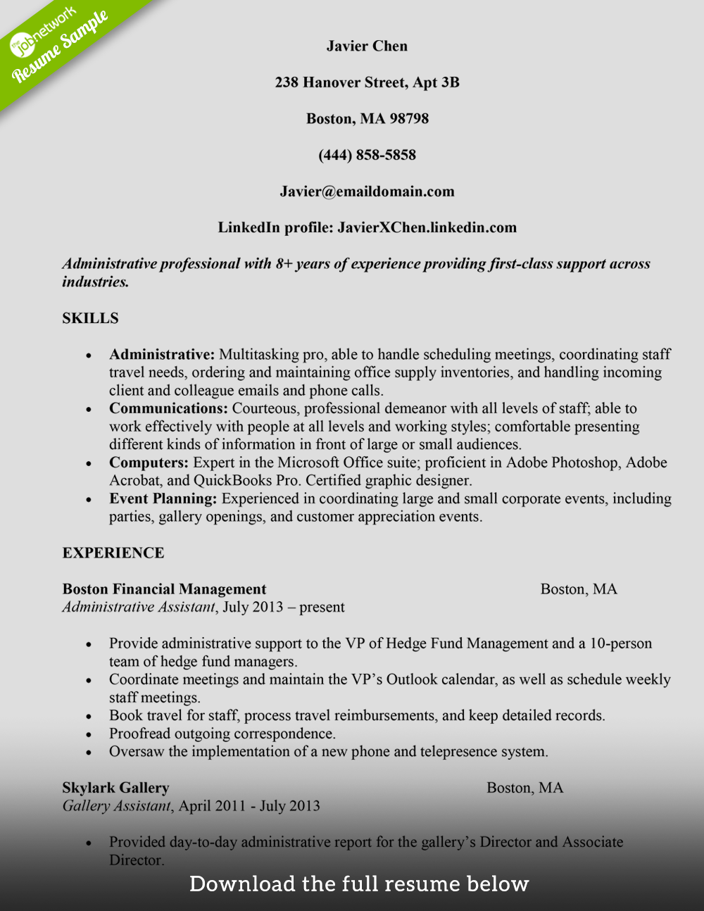 administrative-assistant-resume-javier-chen