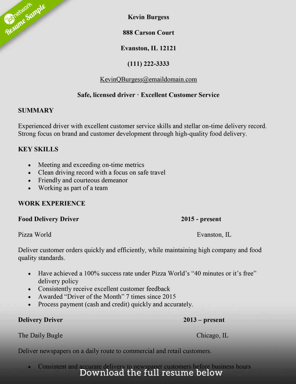 delivery-driver-resume-food-service