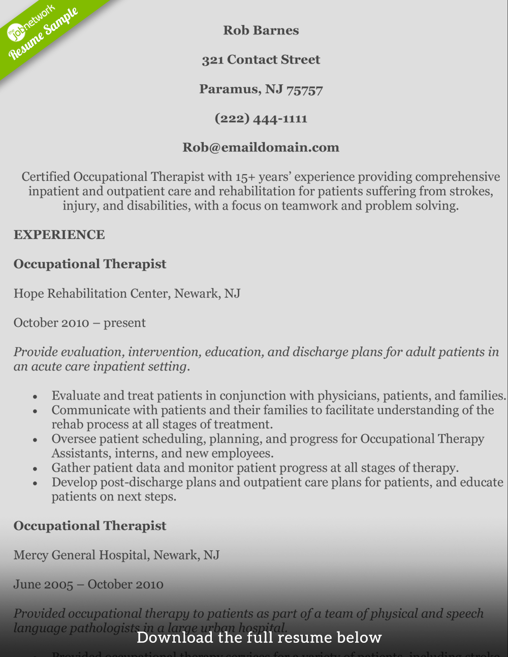 occupation-therapist-resume-rob
