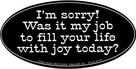 was-it-my-job-to-fill-your-life-with-joy-today-bumper-sticker